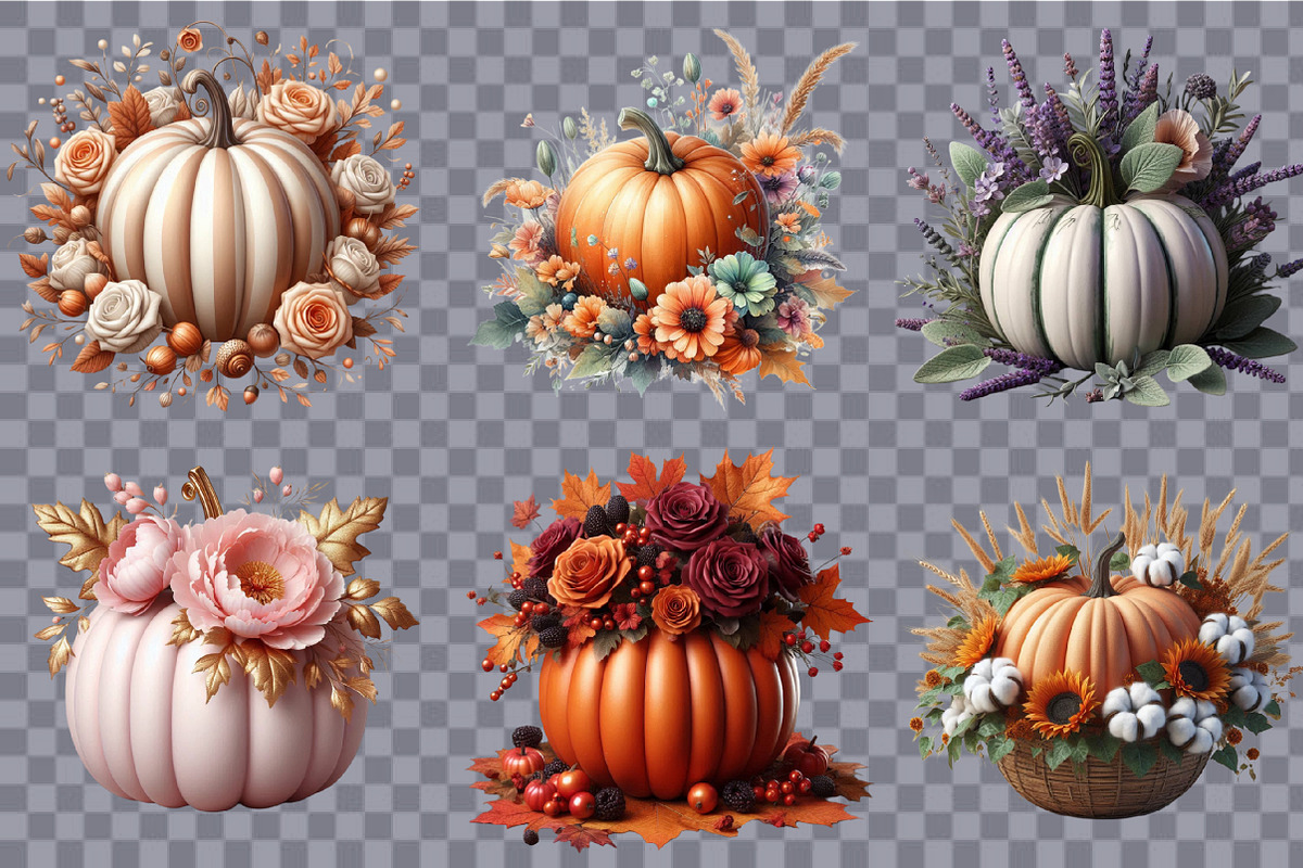 Watercolor Autumn Flower Pumpkin Des, an Illustration by SVGArt (Photo 6 of 8)