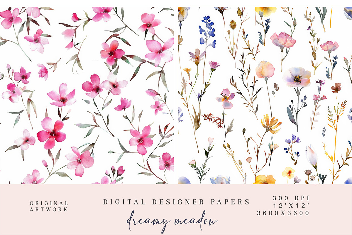 Pink Meadow Flowers Pattern Set, a Pattern Graphic by Patishop Art (Photo 5 of 7)