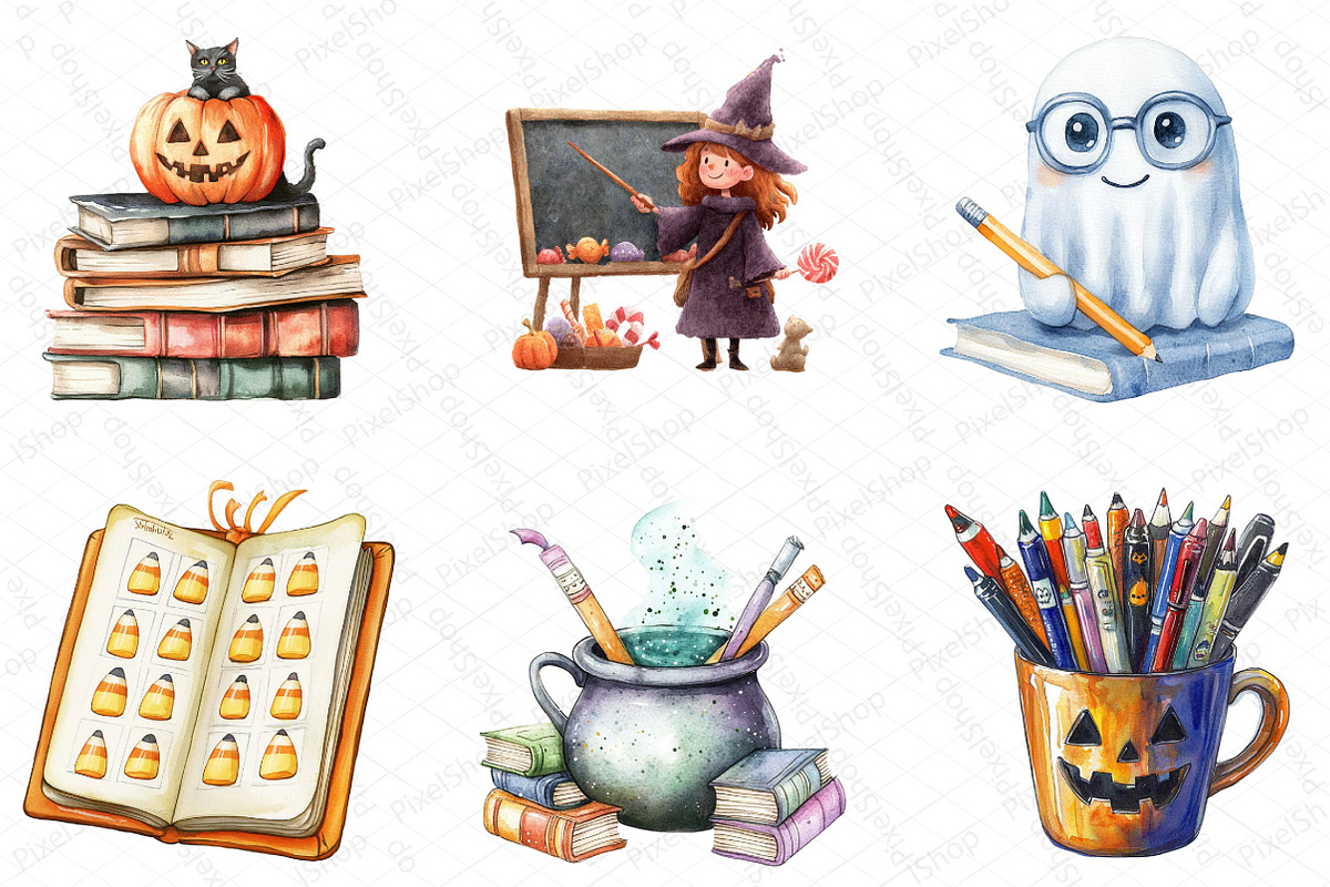 Watercolor Halloween Teacher Clipart, an Illustration by DreamPrint404 (Photo 3 of 5)