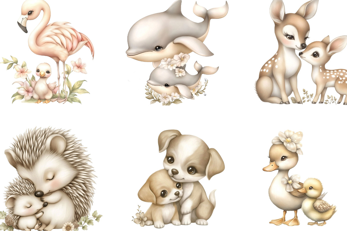 Mom and Baby Animals Clipart Bundle, an Animal Illustration by Designking (Photo 3 of 5)