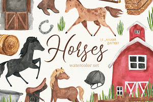 Horses Watercolor Clipart Set
