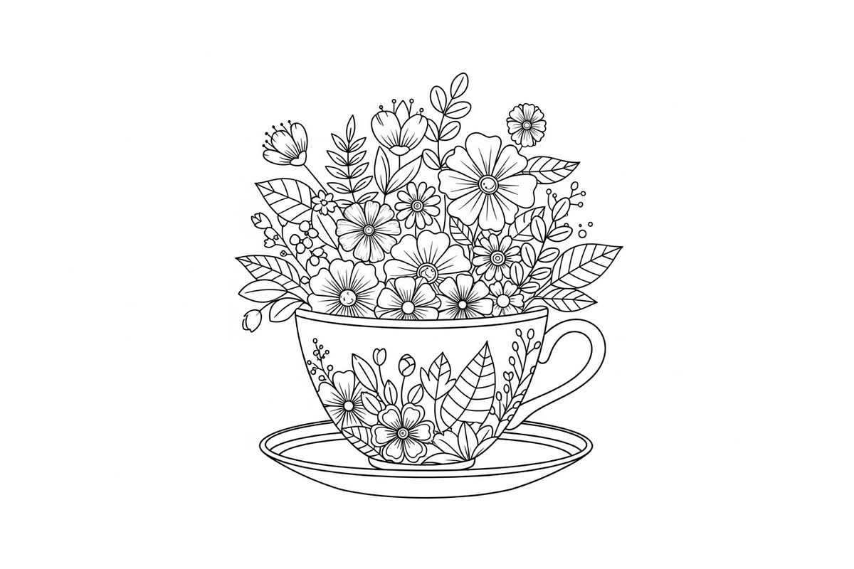 Floral Teacup Line Art Bundle, an Illustration by Gfx_Store (Photo 48 of 51)