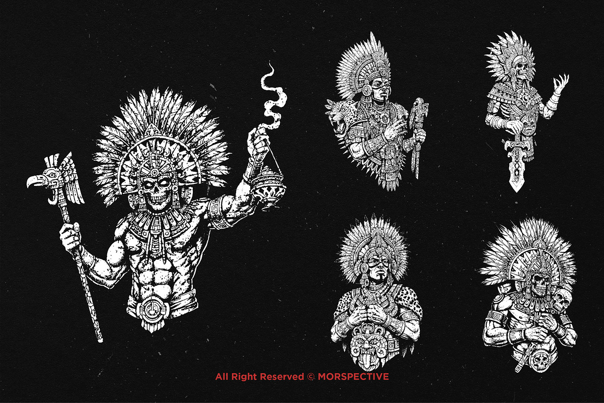10 Bundle Dark Art Aztec God Warrior, an Illustration by Morspective (Photo 3 of 7)