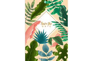 rhombus frame tropical date, an Illustration by studiogstock