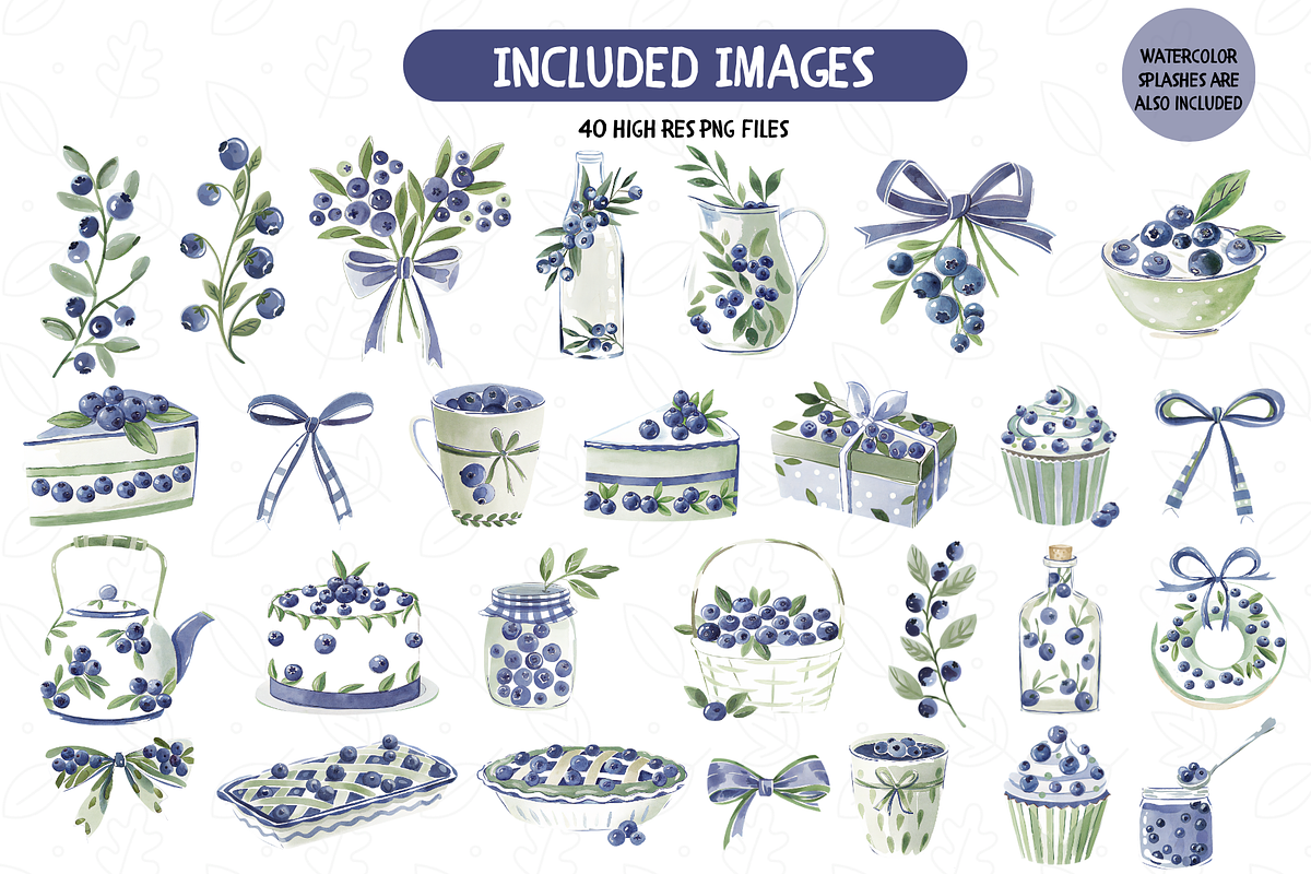 Watercolor Blueberry Clipart Bundle, an Illustration by TatiMockup (Photo 2 of 4)