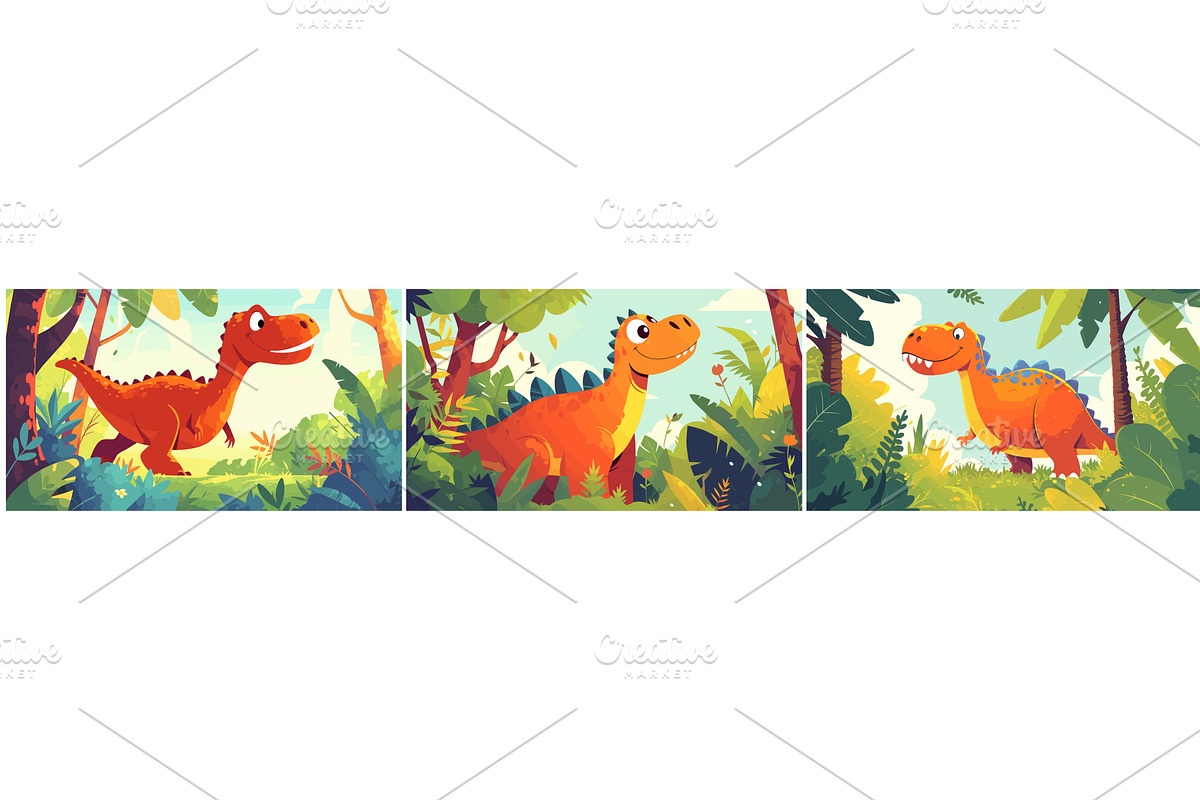Dinosaurs background cartoon set, an Animal Illustration by Stock-Smart-Start