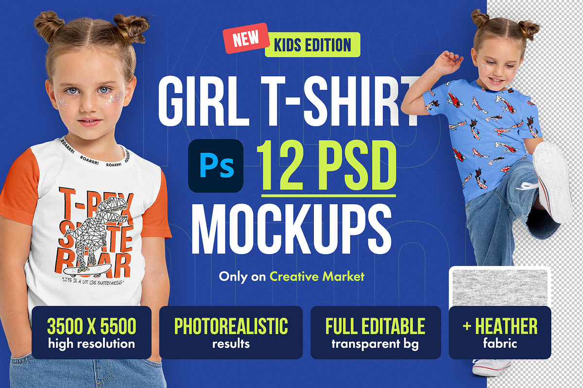 Realistic Kids Girl T-Shirt Mockups, a Shirt Mockup by Hi, Mock-Up! (Photo 1 of 13)