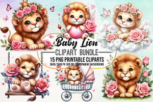 Watercolor Cute Baby Lion Clipart Bu, an Animal Illustration by Craft Nest