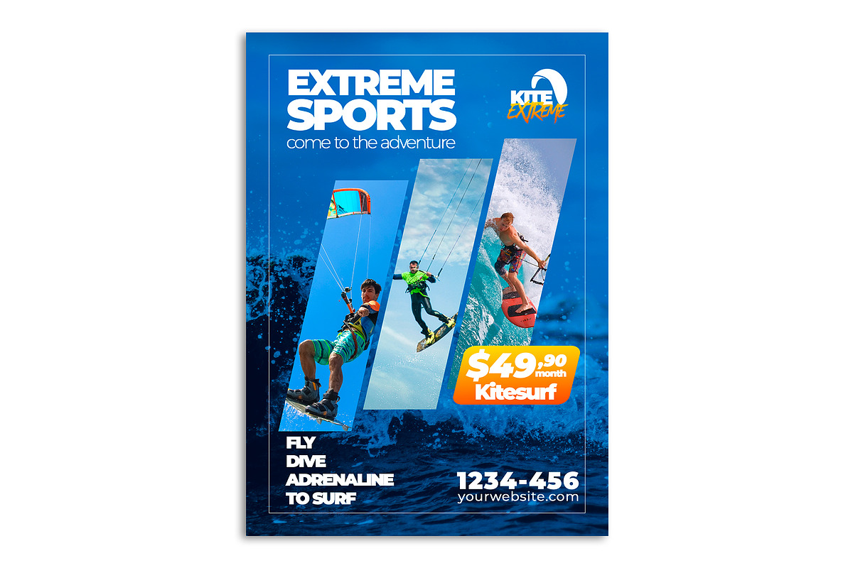 Flyer A5 Adventure kitesurf Template, a Flyer Template by rogeriomarcos (Photo 3 of 3)