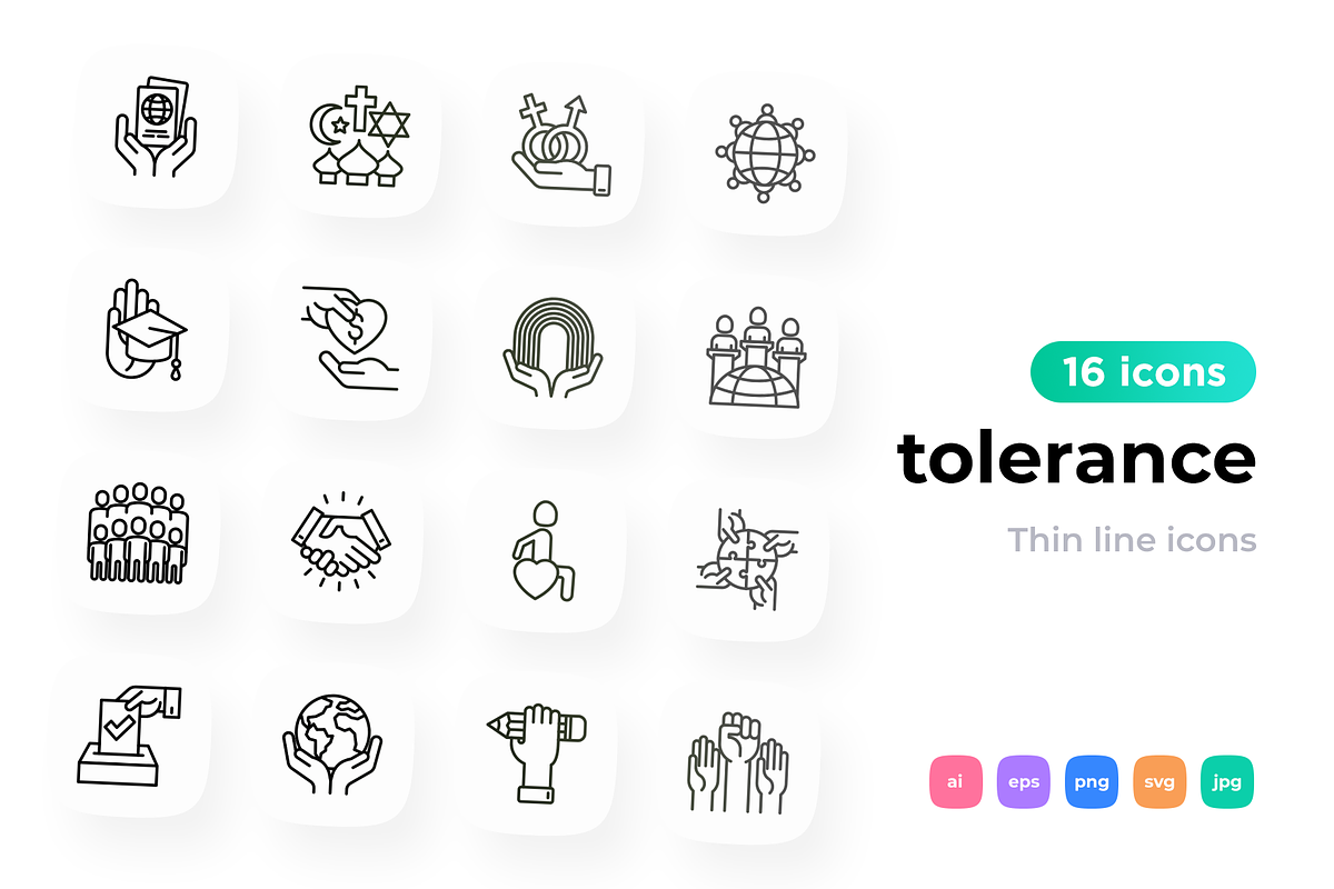 Tolerance 16 Thin Line Icons Set, a Solid Icon by Alex Blogoodf (Photo 1 of 5)