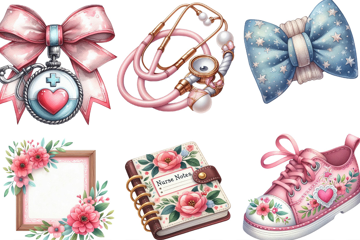 Watercolor Coquette Nurse Clipart, an Illustration by Designking (Photo 2 of 4)