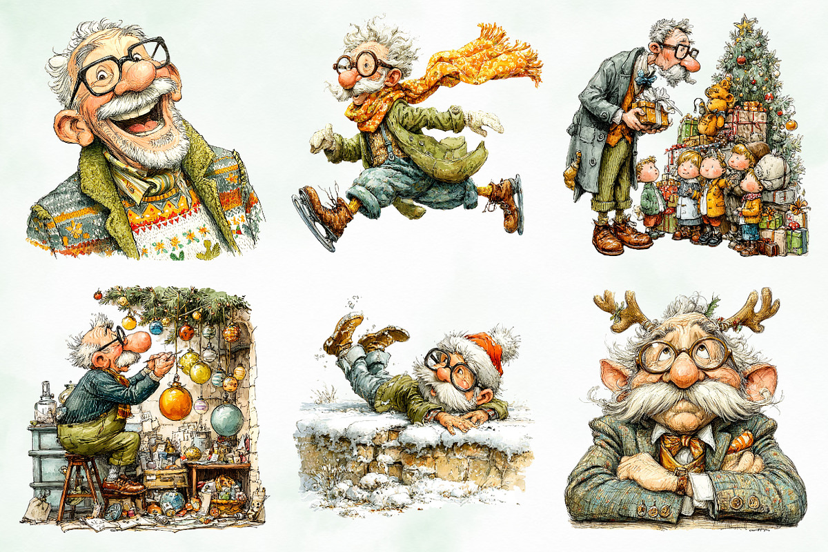 Retro Christmas Grandpa Clipart, an Illustration by Creative Art (Photo 5 of 7)