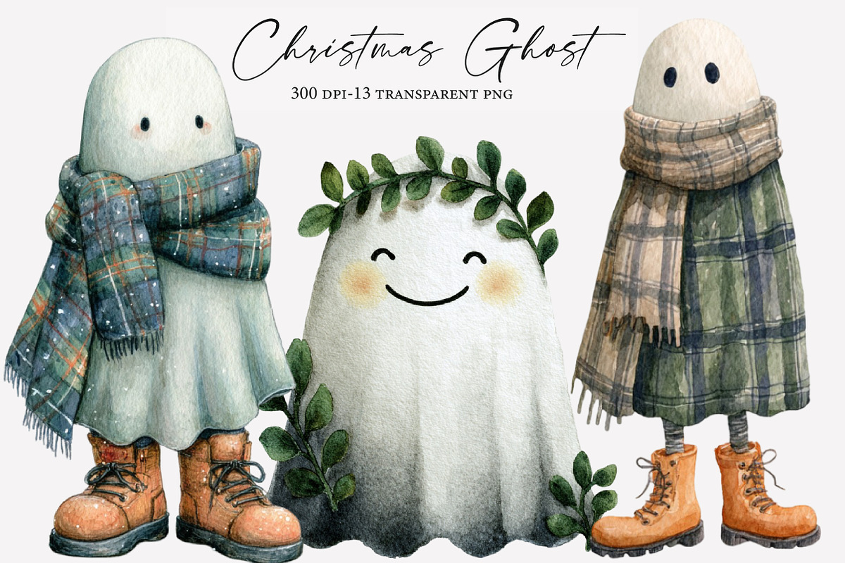 Whimsical Christmas Ghost Clipart, an Illustration by Designworld (Photo 1 of 4)