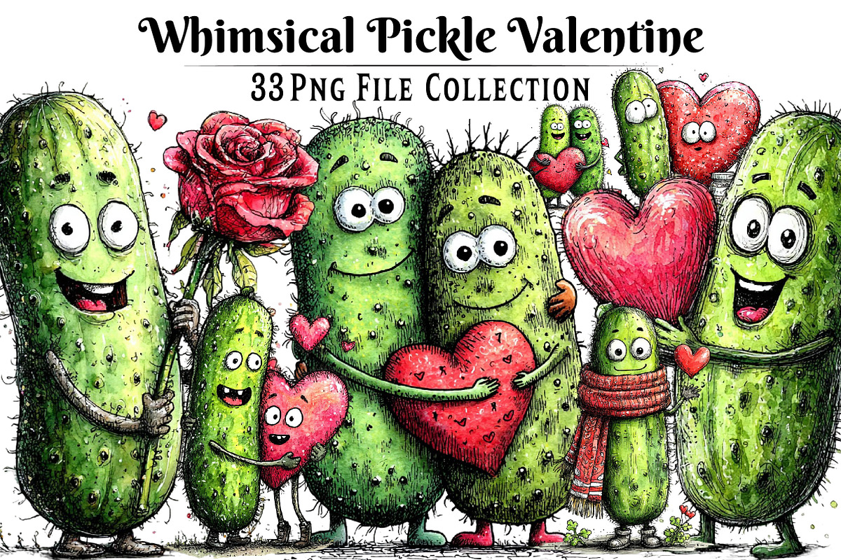 Whimsical Pickle Valentine's Clipart, an Illustration by Dream Creation (Photo 1 of 7)