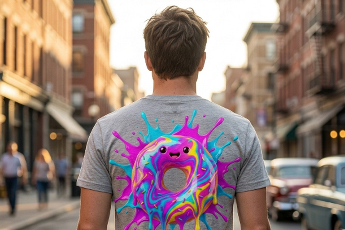 Kawaii Rainbow Donut Splash, a Shirt Mockup by Vector Stall (Photo 9 of 15)