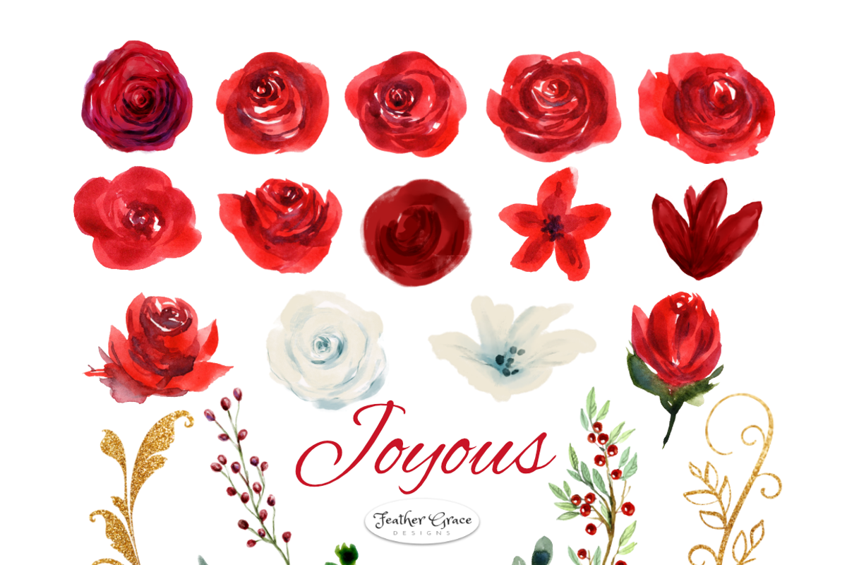 Red Watercolor Flowers & Wreaths, an Illustration by Feather Grace Designs (Photo 4 of 15)