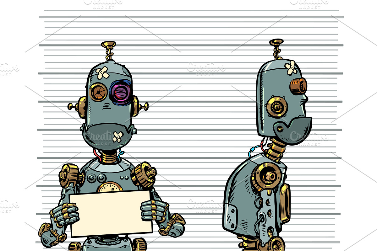 A robot prisoner. An AI is found, a Technology Illustration by rogistok
