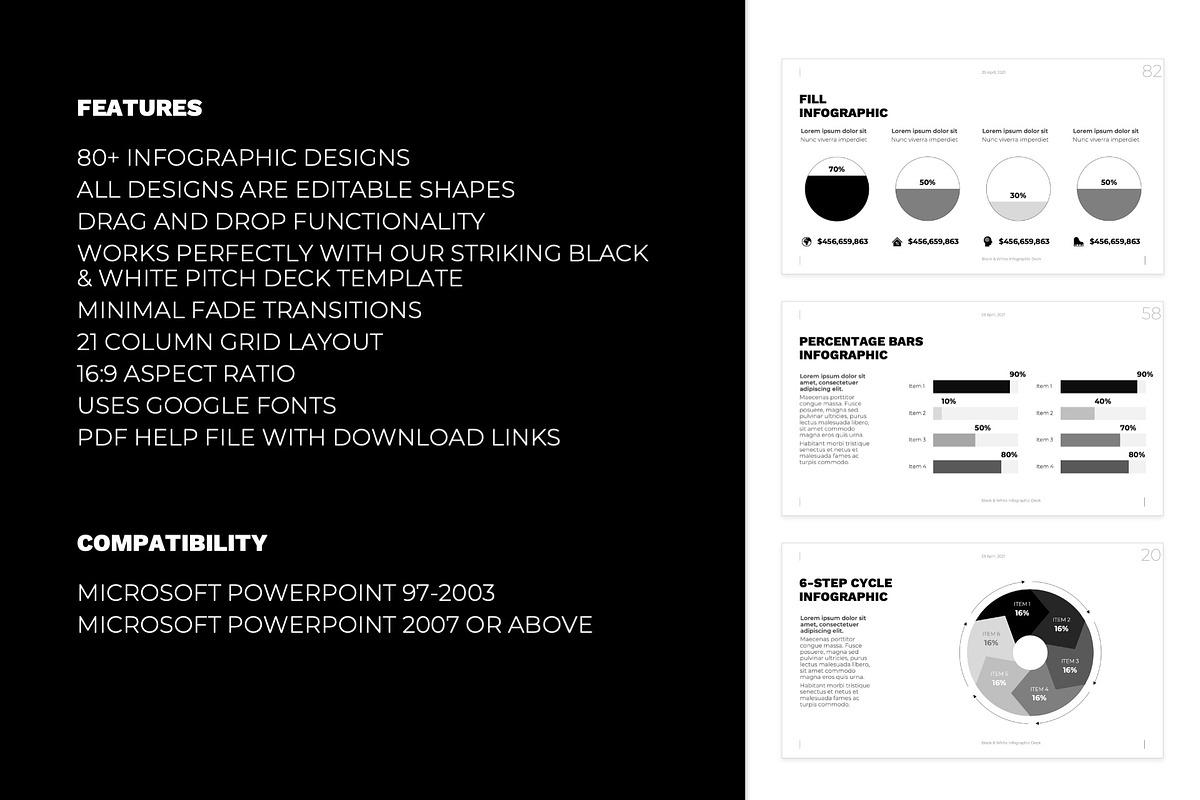 Striking B&W Infographic Template, a Presentation Template by PresentationDesignStudio (Photo 2 of 6)