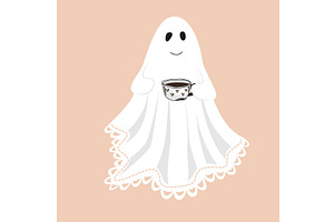 Funny cute lace-sheet ghost with a, a Food Illustration by Toltemara