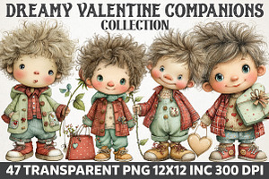 Dreamy Valentine Companions Clipart, a Person Illustration by RobertsArt