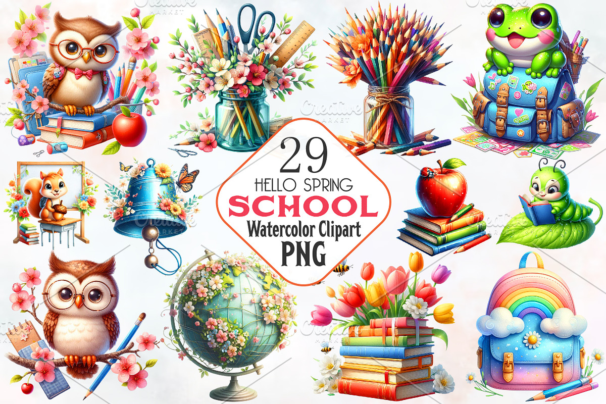 Spring School Clipart, an Illustration by RobertsArt (Photo 1 of 7)