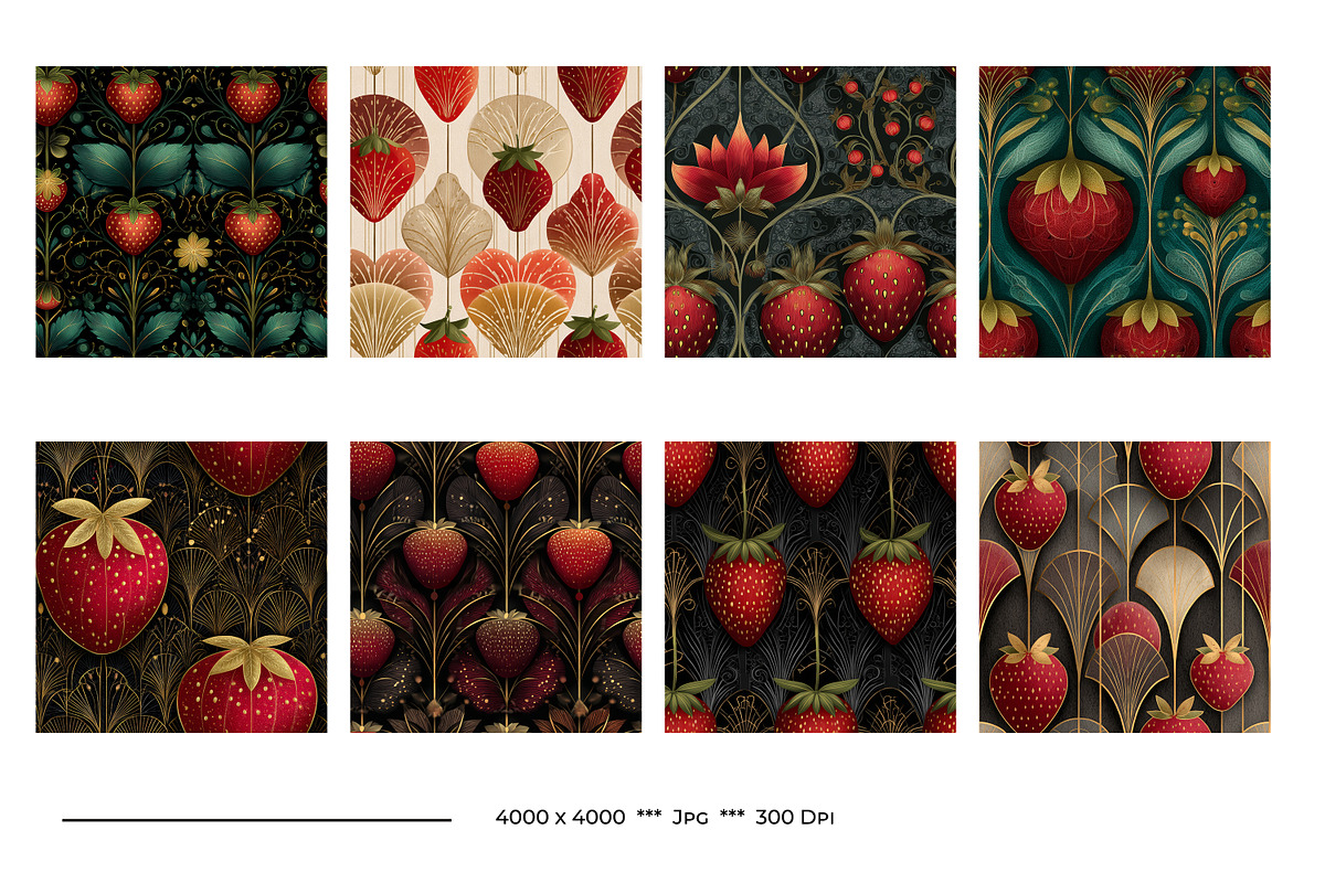 Strawberry Retro Art Style Patterns, a Pattern Graphic by karenfoleyphoto (Photo 3 of 16)