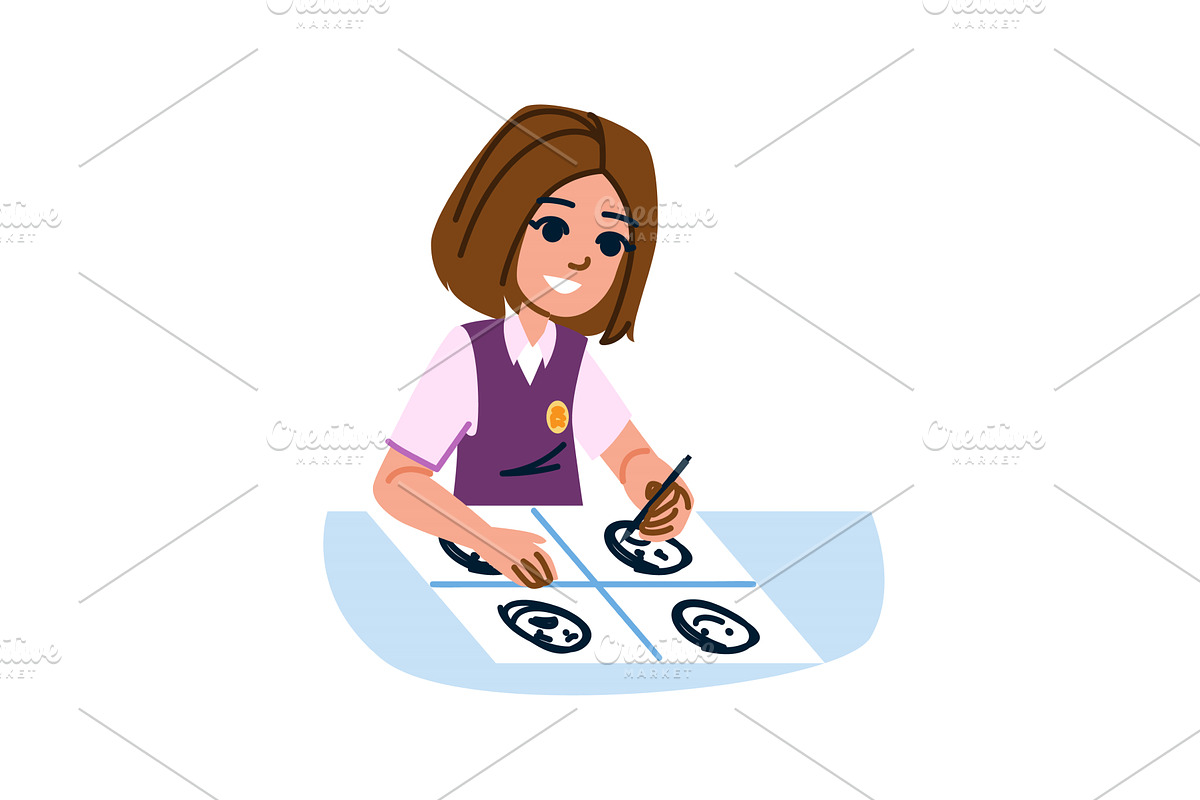 Schoolgirl painting emojis on paper, an Education Illustration by pikepicture