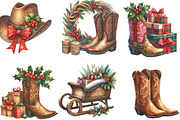 Watercolor Western Christmas Clipart, an Illustration by CraftArtStudio (Thumbnail 3 of 6)