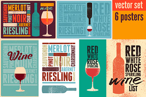 Wine types grunge vector poster set., a Food Illustration by PoPaShop
