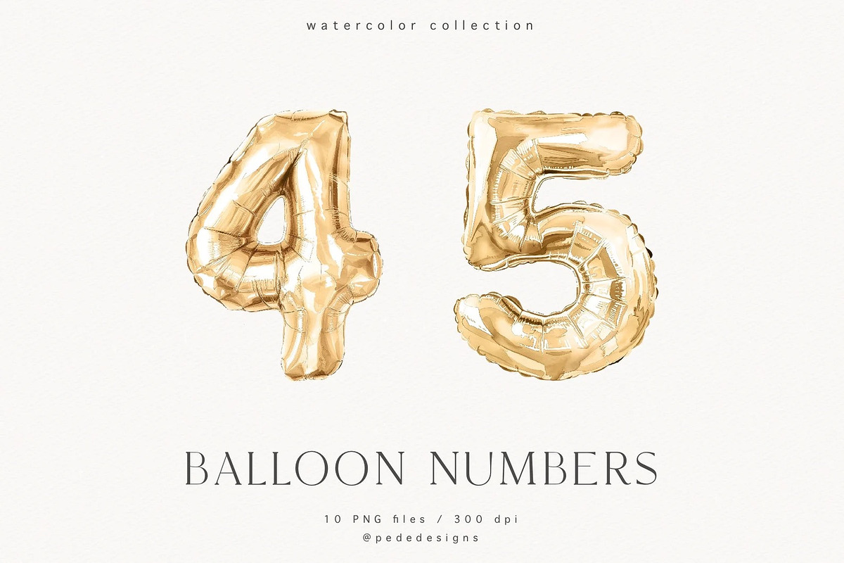 Gold Balloon Numbers, a Decorative Illustration by PeDe Designs (Photo 4 of 7)