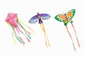 Watercolor Beautiful Kite Elements