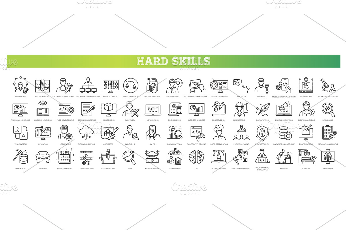 Hard skills line icon set, an Outline Icon by Tettygreen (Photo 1 of 2)