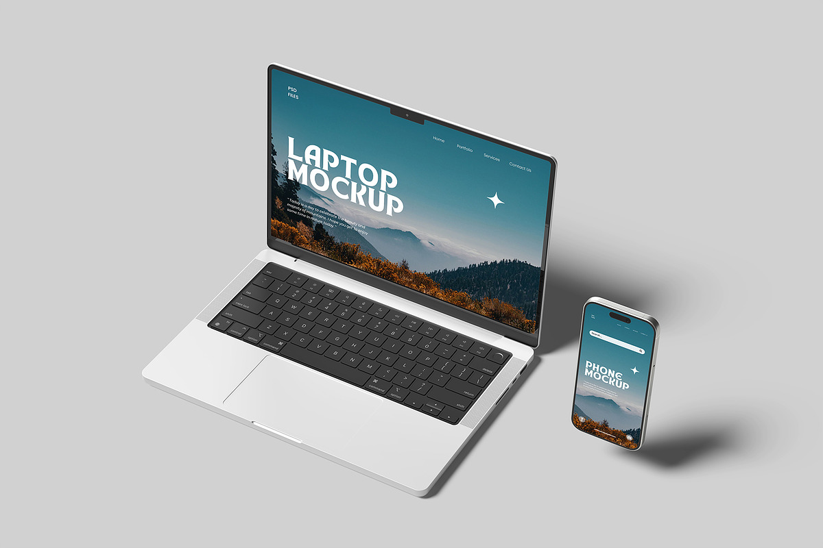 laptop and Phone Mockup, a Wearable Device Mockup by graphictime (Photo 5 of 10)