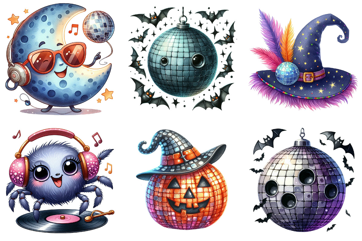Disco Halloween Clipart, an Illustration by Watercolor design (Photo 3 of 4)