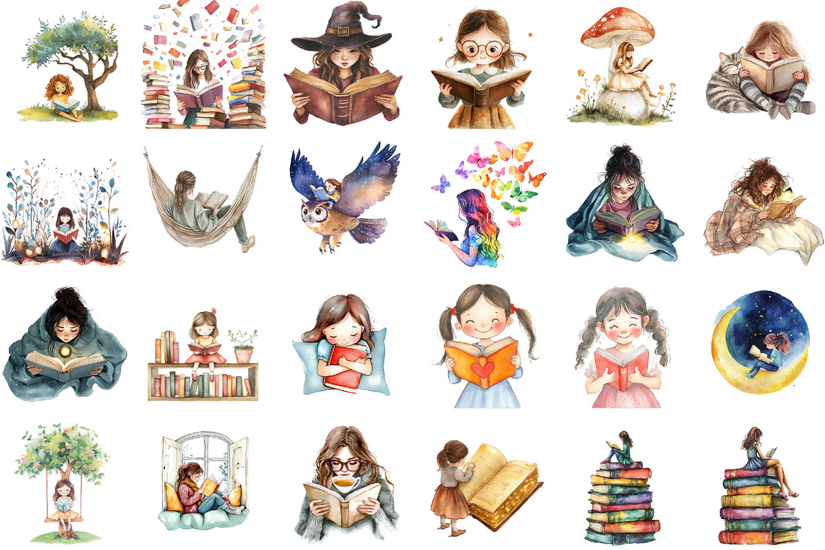 Girl Loves Reading Clipart, an Illustration by Sublimation Artist (Photo 2 of 6)