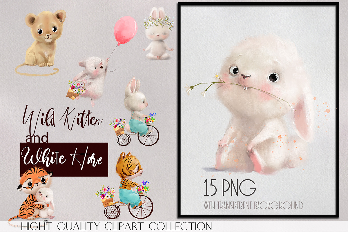 Wild Kitten and White Hare, an Animal Illustration by Eve Farb (Photo 4 of 5)