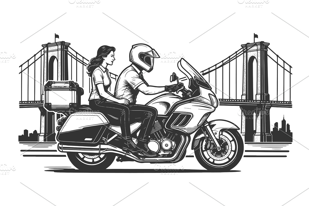 Couple Riding Touring Motorcycle, a Person Illustration by AlexArt
