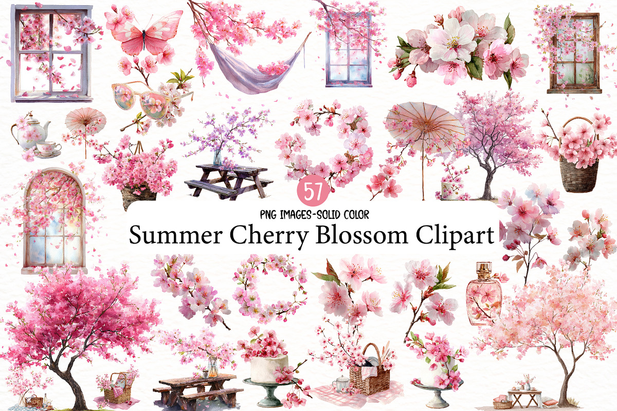 Summer Cherry Blossom Clipart, an Illustration by Designworld (Photo 1 of 6)