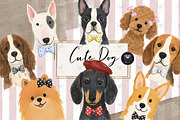 Dog Clipart Watercolor Bow, an Animal Illustration by BigCakeBee (Thumbnail 1 of 4)