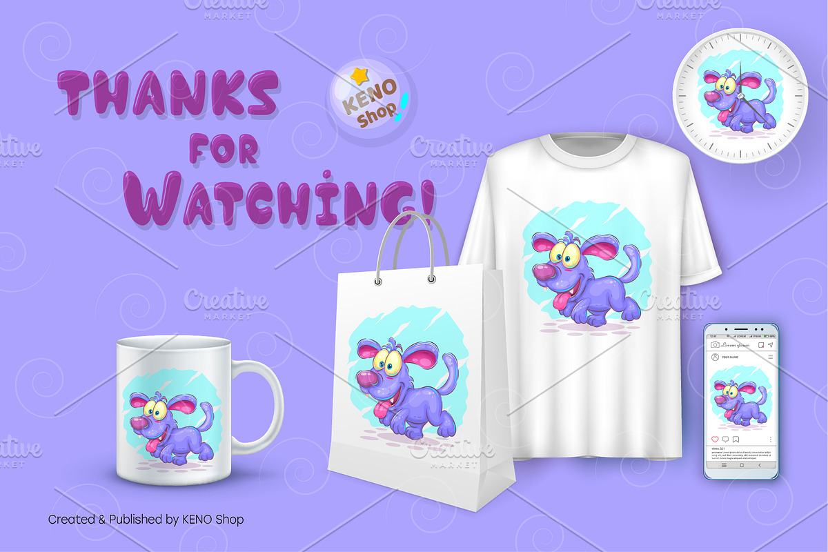 Blue puppy walking. Tshirt, PNG., an Animal Illustration by KENO Mascots (Photo 4 of 4)