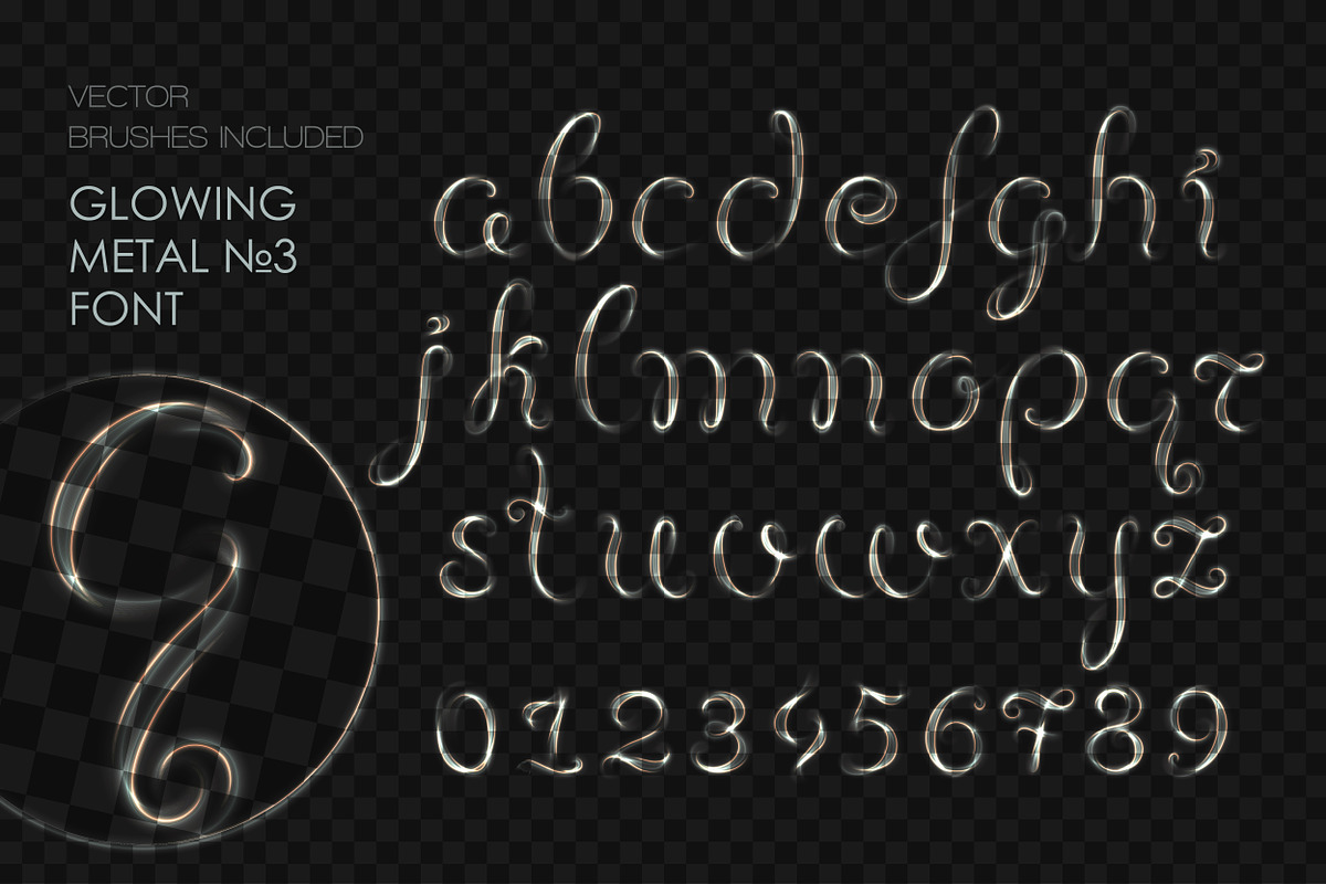 8 GLOWING METAL FONTS / 8 BRUSHES, a Handwritten Font by Nadin_Lebedeva (Photo 10 of 16)