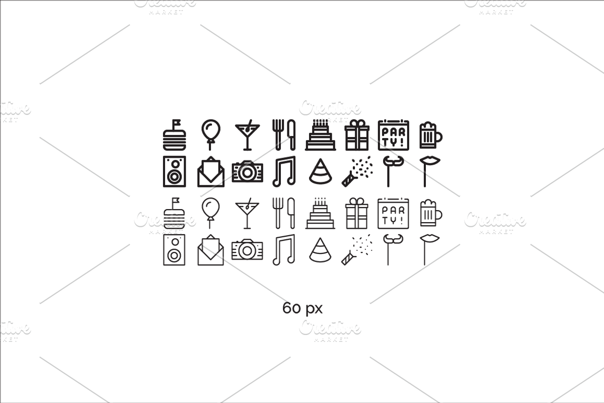 16 Party Icons + Seamless Pattern, an Outline Icon by chewkotski (Photo 3 of 6)