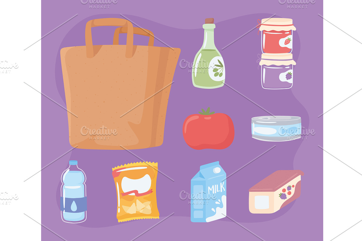 shopping bag icons, a Food Illustration by studiogstock