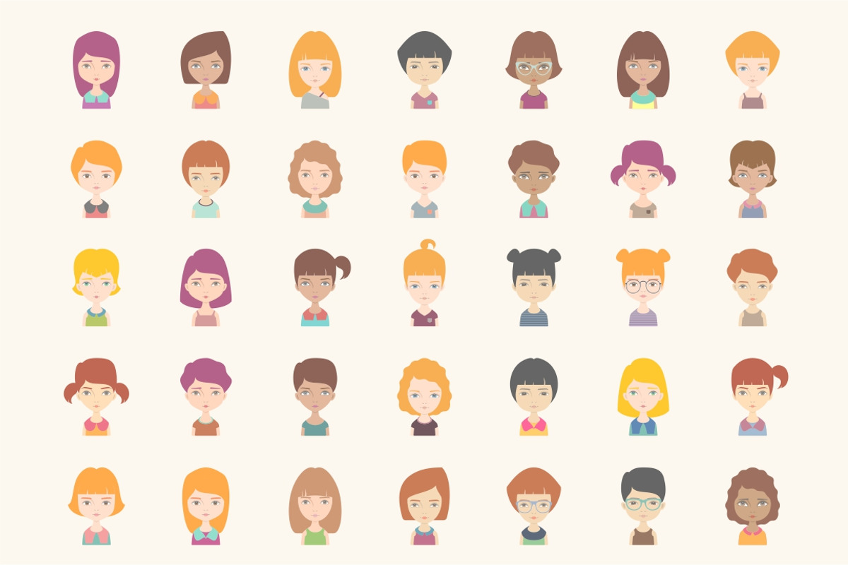160 girls vector avatars, an Object Graphic by Storyteller Imagery (Photo 2 of 4)