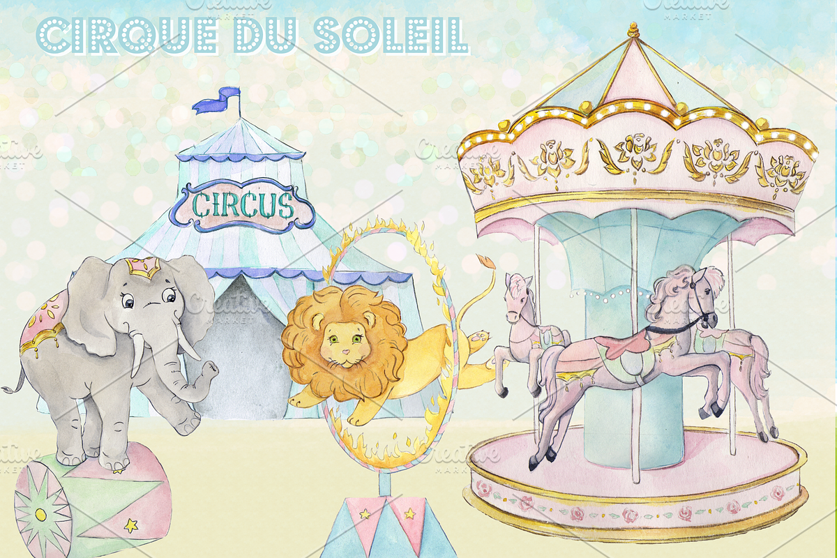 Watercolor Circus Clipart Images, an Illustration by Whimseez (Photo 1 of 4)