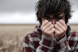 Sad young boy covering his face with, a Person Photo by MistyDay