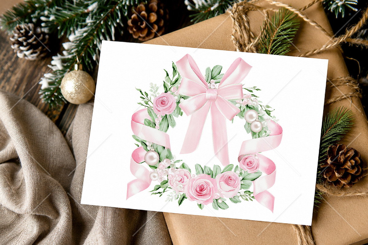 Watercolor Pink Christmas Clipart, a Seasonal Illustration by Canvas Craft (Photo 10 of 10)
