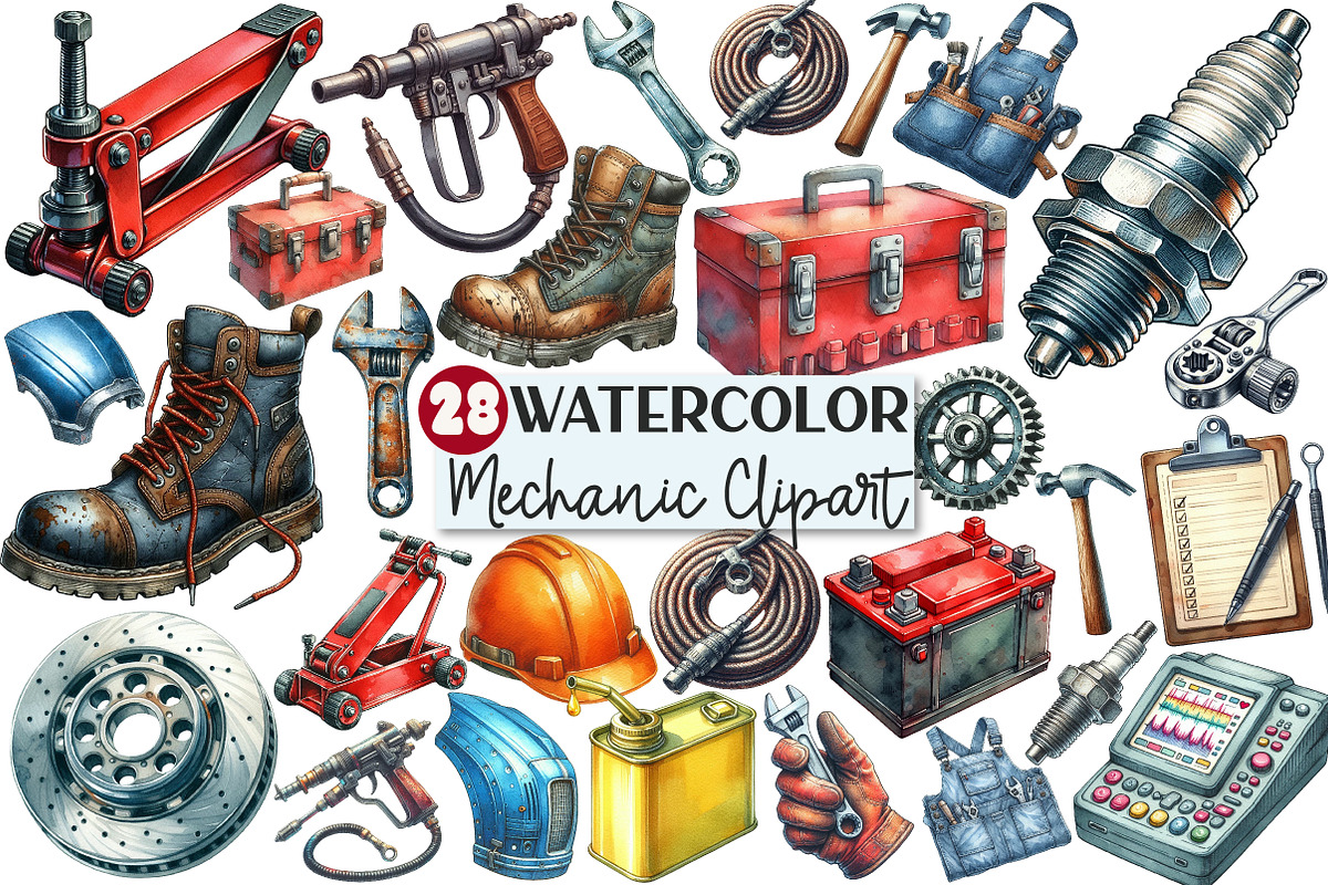 Watercolor Mechanic Clipart, an Illustration by Rose Art (Photo 1 of 5)