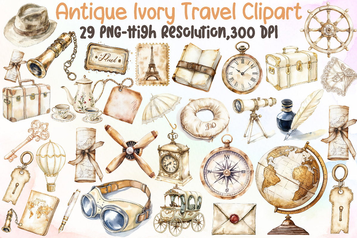 Antique Ivory Travel Clipart, an Illustration by Sublimation Artist (Photo 1 of 6)