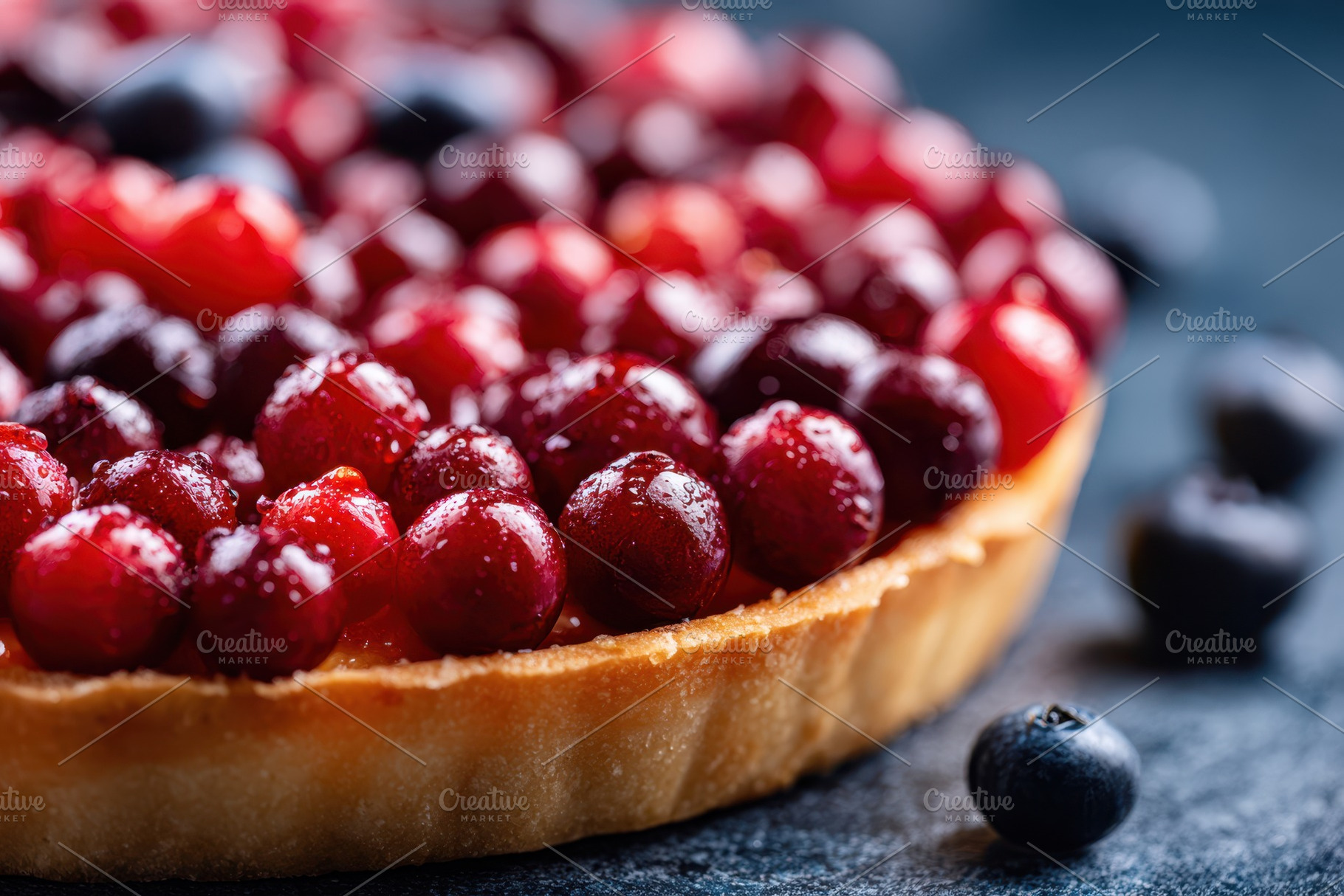 Glossy cherry tart with berries, a Food & Drink Photo by AlyaAnd